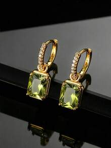 1 Pair Black Rectangular Casual Small Earrings With - Multicolor - View 3