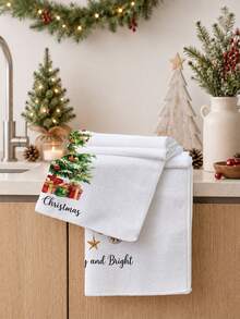 MEMNUN 2 Pcs Christmas Tree Gift Box Decorative Ball Printed Pattern Kitchen Towels Dish Cloths, Ultra-Fine Microfiber Polyester Material, Merry Christmas . Merry And Bright Christmas Theme Holiday Decoration Hand Towels, Home Decor, Kitchen Decor, Christmas Decor, Suitable For Restaurant Kitchen, Holiday Decoration And Gift Giving, 40*60cm/45*70cm - Multicolor - View 5