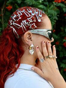 24pcs Silver Hair Clips, 12pcs Star BB Clips 12pcs Teardrop Hair Clips 1 Set, Personalized Hair Decoration Side Clips, Exaggerated Alternative Street Style Bangs Clips, - Silver - View 1