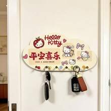 Sanrio Cute Hello Kitty Cloud-Shaped Wall-Mounted Key Holder, No-Drill Entryway Key Hanging Rack, Self-Adhesive 6 Hooks Cartoon Decorative Hooks, Bedroom Entrance Home Decor Gift Door-Back Hanging Storage Rack Holiday Gift - Multicolor - View 9