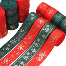 5 Yards 2.5cm Gold Foil Polyester Green Red Christmas Satin Ribbon Bows, Christmas Snowflake Christmas Tree Snowman Print Ribbon Webbing For DIY Christmas Party Decoration Gift Wrapping Bows Crafts - Christmas Collection - View 5
