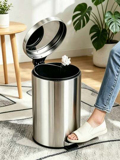 Stainless Steel Pedal Trash Can, Hands‑Free Soft‑Close Lid Garbage Bin, Anti‑Fingerprint Odor‑Proof Waste Container, Modern Dustbin For Kitchen Bathroom Living Room Office, Household Rubbish Bin For Home Apartment Dorm