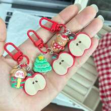 1pc Christmas Theme Cartoon Keychain, Apple Slice With Holiday Pendant, Colorful 3D Character Charm, Bag Accessory, Lobster Clasp Design, Cute Festive Gift, Multiple Styles - A - View 3