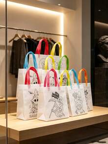 12/6/1pc Halloween DIY Gift Bags, Doodle Tote Bags, DIY Line Drawing Gift Bags With Colorful Handles, Atmosphere Decor, Photo Props, Suitable For Party Gift Packaging, Packaging Bags, Table Centerpiece Decoration, Gift Bags Included - Multicolor - View 3