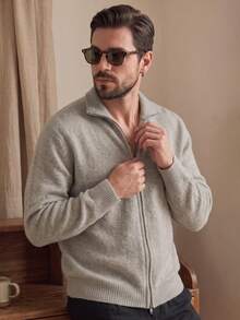 Jaket Layering LOOKUN Musim Gugur dan Dingin Warna Polos Kerah Lapel Gaya Bisnis Sport Komuter Longgar Nyaman Lengan Panjang Kardigan Sweater Pendek Rajut - Khaki - View 5