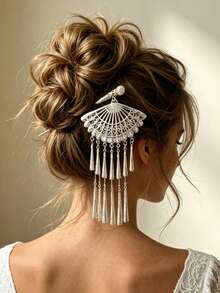 1pc Vintage Embossed Floral Metal Long Hair Stick, Exotic Large Hair Pin For Women's Evening Dress Updo - Multicolor - View 9
