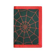 3-Fold Wallet, Spider Web Personalized Wallet, Lightweight Pocket Wallet, Multiple Card Slots - Hidden Zipper Design, Dirt-Resistant Fabric, Black, Red - Multicolor - View 8