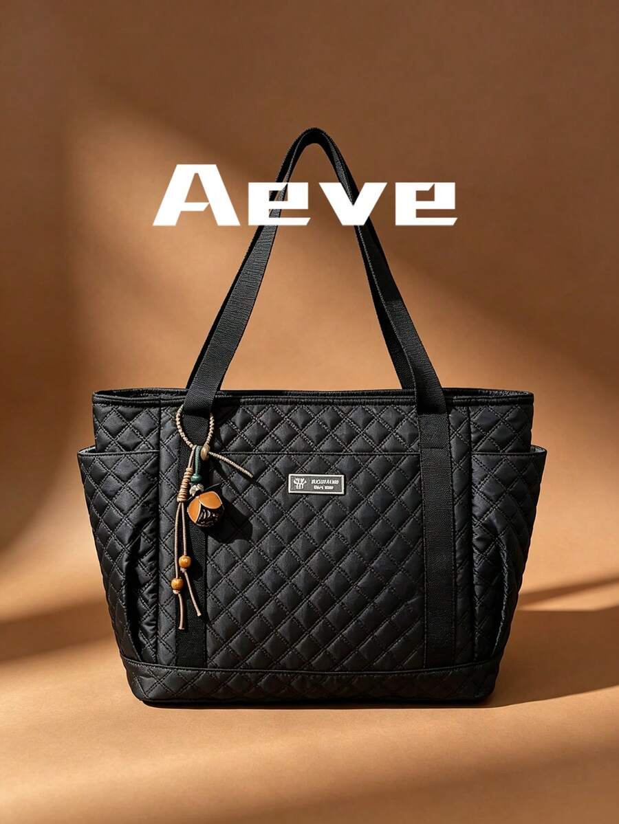 2026 Autumn/Winter New Large Capacity Padded Quilted Plaid Tote Bag, College Student Book Bag, Suitable For Shopping, Dating, Vacation, Commuting, Outdoor Travel, Mommy Bag