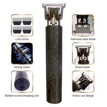Men's Dragon Pattern T9 Hair Clipper, USB Rechargeable Wireless Hair Trimmer, 0mm Bald Head & Beard Clipper With Guide Combs - Black - View 7