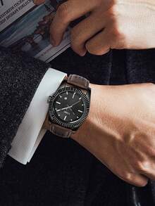 TOMI Men's Quartz Watch Round Sunray Dial Calendar Perforated Breathable Leather Strap Business Casual Men's Watch Multi-Color Options Daily Versatile Holiday Gift - one-size - View 5