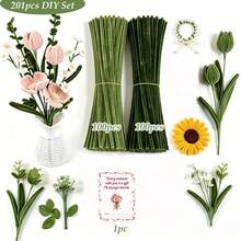 201pcs Fluffy Stem Handmade Set, Includes 200 Flexible Iron Wire Stems And 1 Greeting Card, Suitable For DIY Handmade Flowers, Doll Making, Holiday Decoration, Art Projects, Home Crafts, Party Decoration, Craft Supplies For Hobbyists - 201 Pcs - View 15