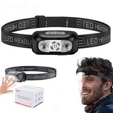 1/2pcs Ultra Bright Wave Sensor USB Rechargeable Mini LED Headlight, Rechargeable LED Headlamp With Motion Sensor Function, Suitable For Hiking, Camping, Running And Night Fishing - Black - View 1
