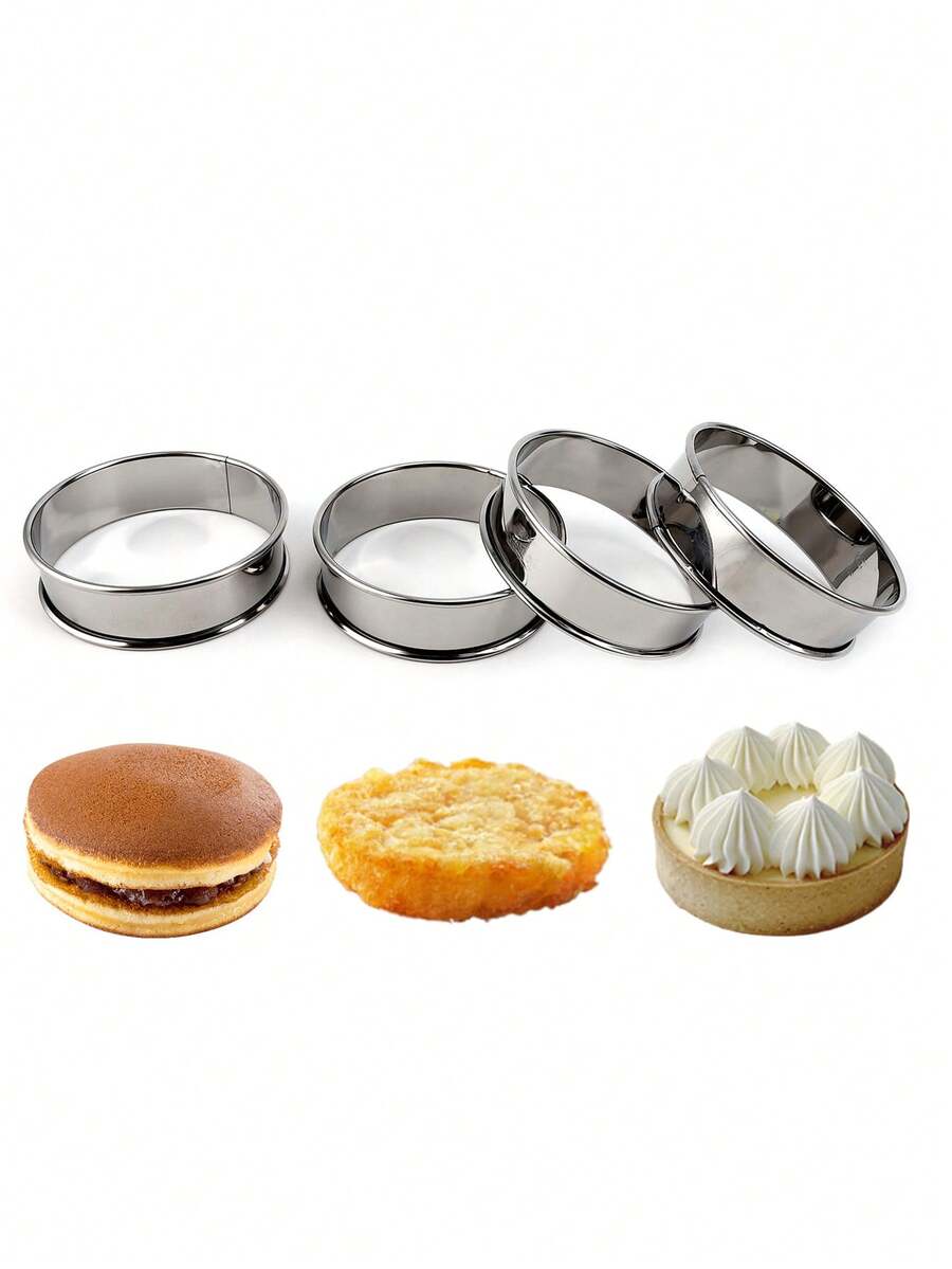 2pcs/4pcs Stainless Steel 8cm Round Egg Tart Rings, Home Mousse Rings English Muffin Rings Small Cake Mousse Rings, Oven Air Fryer Baking Mold Tools, Reusable, Perfect For Home Kitchen, Bakery DIY Baking - Multicolor - View 1