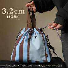 OBOVAY Ultra-Light 2-In-1 Handheld & Crossbody Large Capacity Striped Insulated Drawstring Lunch Bag, Adjustable Shoulder Strap, Sealed Thickened Aluminum Foil, External Pocket, Suitable For Dinner, Picnic, Daily Essentials, Work, Camping, Outdoor, Commute, Travel, Office - Multicolor - View 7
