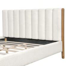 Queen Size Bed Frame With Boucle Upholstered Thick Headboard Solid Wooden Legs White - White + Boucle + Solid Wood + Upholstered + Foam1 - View 8