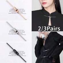 2/3Pairs Metal Bar Fastener Buttons, Chinese Style Hand-Sewn Frog Buttons For Hanfu, Stand Collar Coat Jacket, Bar-Shaped Lock - Multicolor - View 13