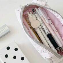 1pc Korean Style Grey Pink Polka Dot Rabbit Pencil Case, Stationery Storage Bag, Pixel Style Pencil Case, Cosmetic Storage Bag, Digital Storage Bag, Small Item Storage Bag, Suitable For Study, Work, Travel And Daily Use, Perfect For Students And Women, Back To School, School Supplies, Gift, Back To School - A - View 7