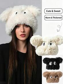 Topi Beanie Telinga Anjing Lucu Terbaru Musim Gugur, Topi Beanie Bulu Tebal Lembut Hangat yang Menggemaskan - MultiWarna - View 1