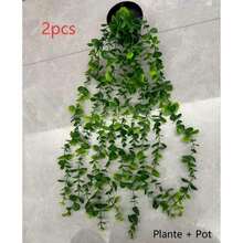1/2pcs (2pcs With Pot/1set) Artificial Hanging Plants, Wall-Mounted Planter Decor, Suitable For Indoor, Outdoor, Living Room Shelf Decoration, Home Decor, Room Decor, Garden Decor, Wall Decor - Eucalyptus - View 12