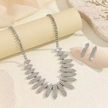 Wedding Bridal Necklace & Earrings Set, Full Rhinestone Super Sparkling Neck Chain, Evening Dress Wedding Jewelry For Women - 2 Silver - View 1