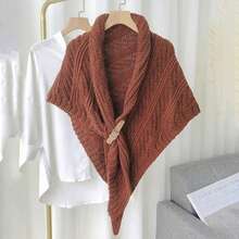 1pc Fashion Solid Color Triangle Cape Shawl With Leather Buckle, Warm Diagonal Stripe Cloak For Spring And Autumn - Multicolor - View 7