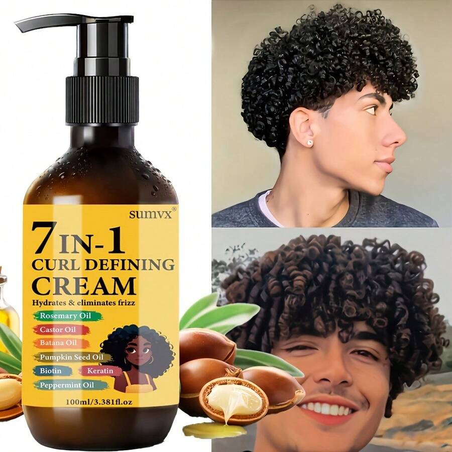 7-In-1 Styling Cream Containing Moroccan Argan Oil, Rosemary, Castor Oil, And Biotin. Lightweight And Non-Greasy, It Provides Long-Lasting Hold For Voluminous Curls. Suitable For All Hair Types, It Enhances Volume, Moisture, Shine, And Elasticity - 100ml/3.38fl.oz - View 1