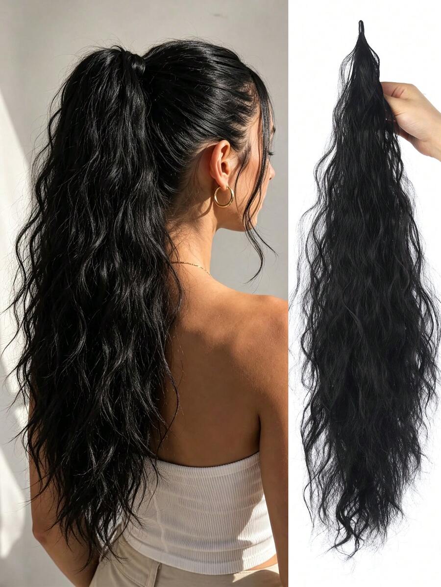 Flexible Wrap Around Ponytail Extension Long Wavy Curly Ponytail Hair Extensions Natural Ponytail Synthetic Hairpiece For Women - Multicolor - View 1