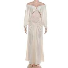 SYchuan Elegant Women's Knitted Long Dress, Long Sleeve Deep V-Neck, Stunning Contrast Lace Details, Suitable For Formal Occasions - Apricot - View 10