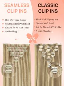 DOORES 14-24 Inch Seamless Clip-In Hair Extensions, 130g-160g 7pcs Real Human Hair Invisible PU Skin Weft, Light Blonde Highlights, Natural Remy Straight Hair, Easy To Wear & Style - S16/22A - View 5
