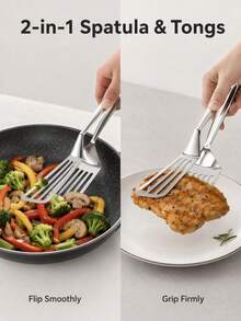 1pc Stainless Steel Hollow Oil-Filtering Cooking Tong, Non-Deforming Kitchen Tool, Perfect For Frying Fish, Grilling Steak, Making Burgers, Baking Seafood, Home Daily Cooking, Outdoor Camping BBQ - Silver - Stainless Steel Spatula - View 2
