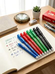 4pcs/Pack 0.7mm Erasable Liquid Ink Pens, Washable Pens, Black/Blue/Red/Green Ink, Erasable Ballpoint Pens, Smooth Writing, Heat Erasable, Perfect For Office, School Art Supplies - Default - View 8