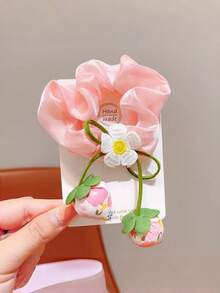 1pc Flower Strawberry Pendant Hair Scrunchie, Semi-Transparent Satin Flower Decor Hair Tie, Sweet Decorative Women's Hair Accessory - Multicolor - View 7