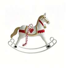 Vintage American Style Tin Rocking Horse Pendant, Red White Green Printed With Bell, Christmas Tree Holiday Decoration Hanging Ornament, Soft Home Decor - Multicolor - View 15