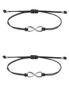 2 buah Gelang Tali Hitam dengan Liontin Infinity yang Dapat Diatur, Cocok untuk Pemakaian Sehari-hari - Gelang simbol tak terhingga - View 1
