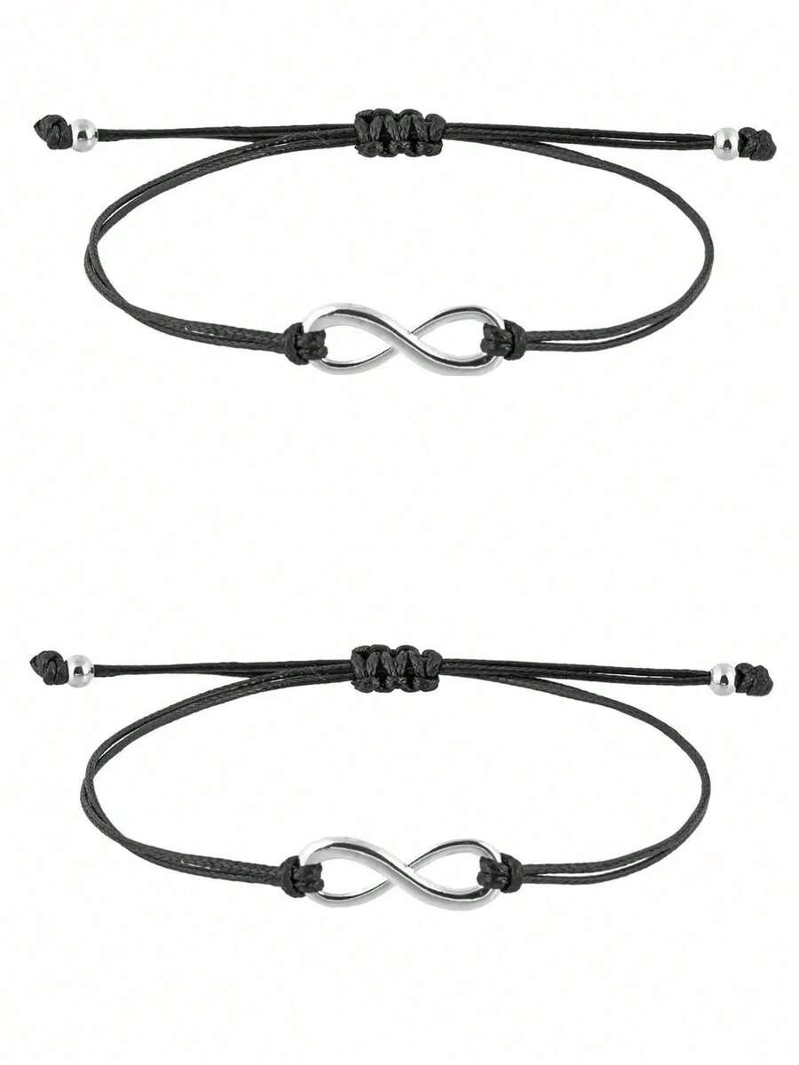 2 buah Gelang Tali Hitam dengan Liontin Infinity yang Dapat Diatur, Cocok untuk Pemakaian Sehari-hari - Gelang simbol tak terhingga - View 1