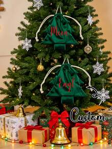 Personalized Christmas Gift Bag, Customized Name And Initial Drawstring Bag, Personalized Holiday Gift Bag, Customized Canvas Tote Bag, Christmas Gift Packaging, Holiday Party Decoration, Gift For Her, Gift For Him, Gift For Family And Friends - Multicolor - View 7