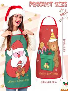 1/2/4pcs Christmas Apron, Santa Claus, Snowman, Christmas Tree, Bear Pattern, Suitable For Kitchen Cooking, Festivals And Parties, A Great Gift For Friends As Well - Multicolor - View 3