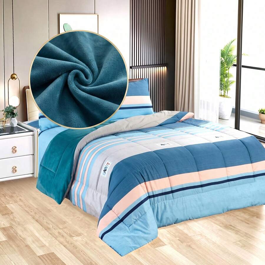 Edredón Matrimonial de Lujo Doble Vista Piel de Ángel, Suave y Acolchado, Incluye Edredón Relleno, 2 Fundas de Almohada, Sábana Superior y Sábana Ajustable (5 Piezas en Total)