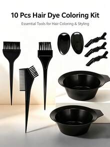 10PCS/Professional Hair Dyeing Set, Reusable Hair Dye Brush Comb, Mixing Bowl, Ear Covers, Sectioning Clips, Salon DIY Hair Dyeing Tool Kit For Home Styling - Multicolor - View 5