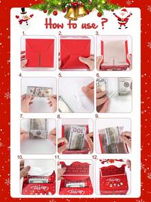 1 Set Christmas Money Pull Box, Santa Claus Snowman Penguin Chimney Print, 12x12x12cm Holiday Money Box, Suitable For Christmas Party Favors And Gift Packaging - Multicolor - View 7
