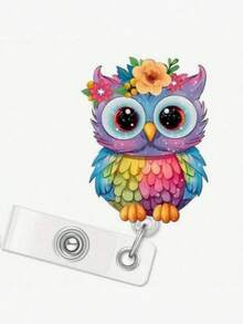1pc Owl Pattern Retractable Badge Reel, ID Card Holder, Suitable For Nurses, Students, Doctors, Office Staff, Name Tag Holder, School Supplies, Back To School - Multicolor - View 4