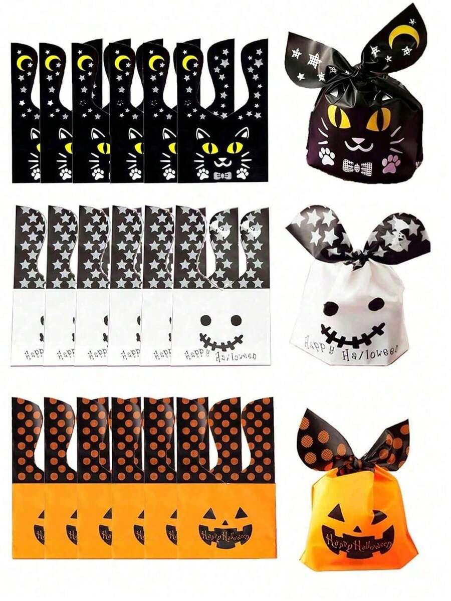 50 buah Kantong Permen Plastik Halloween, Kantong Hadiah Telinga Kelinci Selamat Halloween, Perlengkapan Pesta Halloween (Tidak Disarankan Untuk Menyimpan Permen Tanpa Pembungkus) - beraneka warna - View 1
