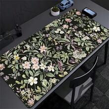 Green Leaves And Pink Flowers Mouse Pad Gamer XL Large Mousepad XXL Mechanical Keyboard Pad Natural Rubber Non-Slip Soft Table Mat - View 3