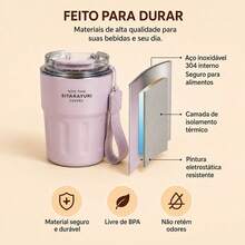 SITARAYURI Copo Térmico 290ml Aço Inoxidável Livre de BPA com Alça Portátil, Mantém Quente e Frio, Compacto para Escola, Trabalho, Viagem, Ótima Opção de Presente - Portanto - Visão 4