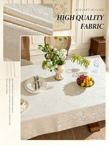 1pc Pearlescent Jacquard Tablecloth, Floral Jacquard Pattern Tablecloth, Multiple Sizes Available, Suitable For Living Room, Dining Room, Home Decor And Room Decoration, Perfect For Holiday Party Decor Or Dining Table Decoration - Off-white - View 4