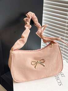 1PC Solid Color Minimalist Shoulder Bag, Bowknot Decor, Casual Elegant Style, Zipper Design, Suitable For Daily Outings, Travel, Can Easily Hold Daily Essentials, Versatile Item, Suitable For Various Styles And Occasions - Multicolor - View 17