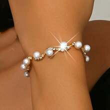 1pc/French Luxury Pearl & Rhinestone Bracelet For Women, Elegant Elegant INS Style, Best Friend Gift - Multicolor - View 2