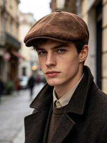 1pc Men's Vintage Plaid Wool Newsboy Cap, Fashion Artistic Painter Forward Cap, Suitable For Daily Street Wear - Suede Baseball Cap - View 2