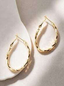 1對時尚優雅高端圓形愛心扭轉耳環，分瓣花朵設計，極簡金屬女款耳環，適合日常穿搭、晚宴派對，可作為送給朋友的禮物 - 金色橢圓扭扭耳環 - 查看 3