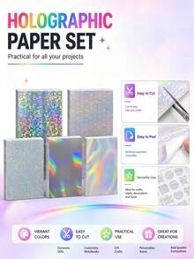 10/20/50pcs Holographic Laser Stickers, Printable Self-Adhesive Rainbow Glitter DIY Craft Stickers, Customizable Cuttable Labels For Planner, Gift Packaging, Phone Case, Notebook, Water Bottle Decoration - View 4